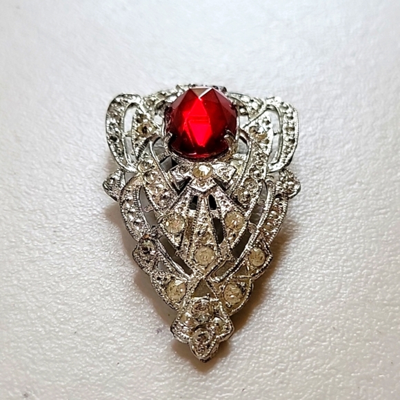 Vintage Antique Red Stone and Rhinestone Shoe Clip - Picture 2 of 5